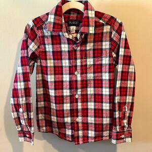 The Children’s Place Boy’s Small Red Plaid Poplin Button Down Shirt‎